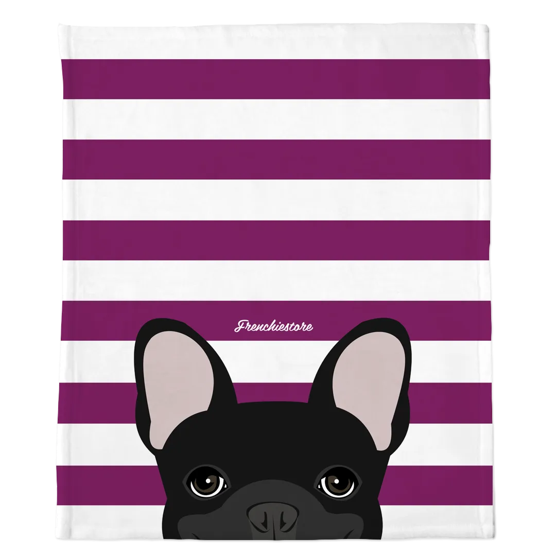 Black French Bulldog on Beet Stripes | Frenchie Blanket