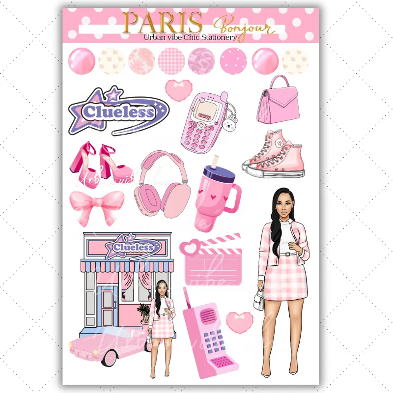 Black Girl Stickers - Pink Paris Classy Full Sheet 1