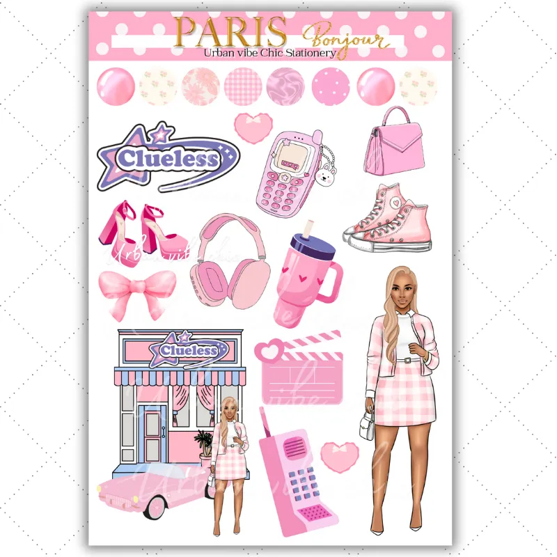 Black Girl Stickers - Pink Paris Classy Full Sheet 1