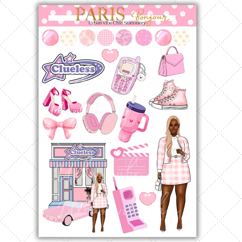 Black Girl Stickers - Pink Paris Classy Full Sheet 1