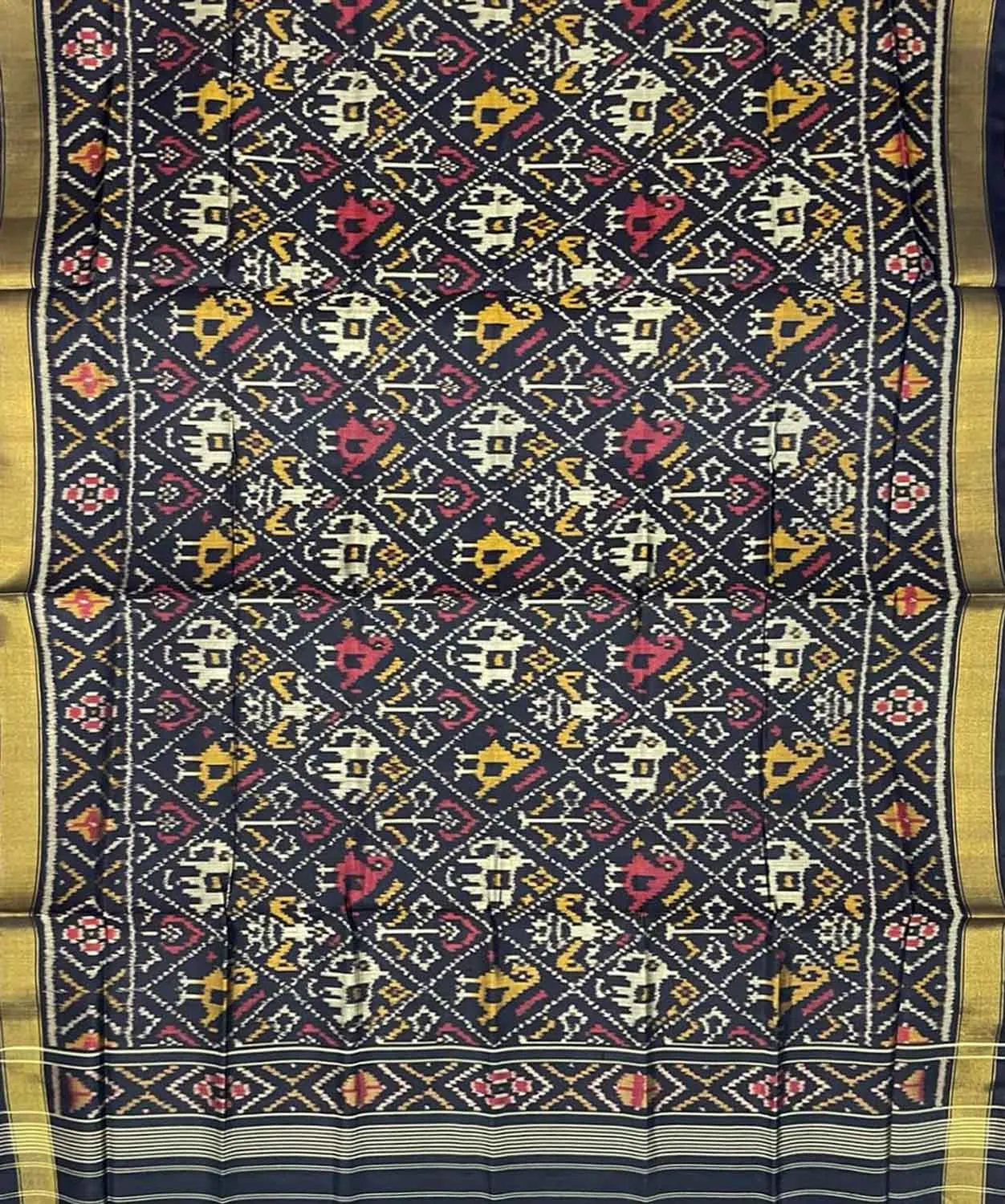 Black Handloom Patola Single Ikat Pure Silk Dupatta