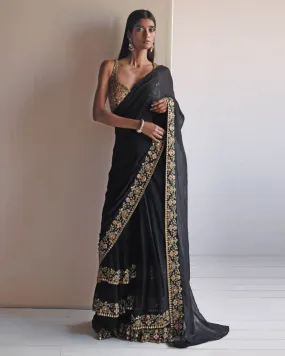 Black Multi-Thread Sari Set