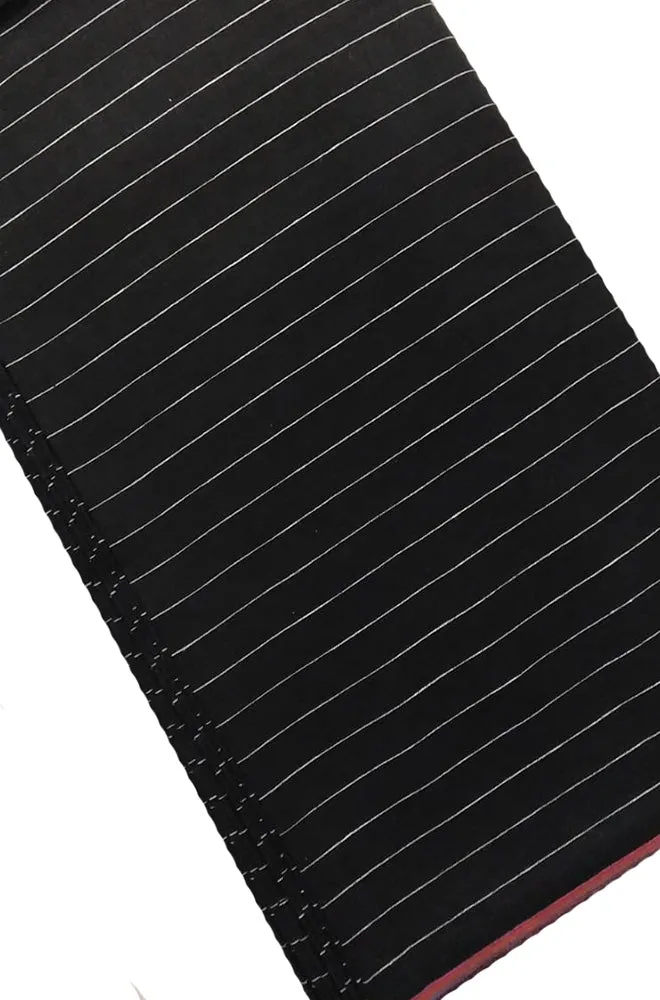 Black Pure Linen Stripes Design Fabric ( 1 Mtr )