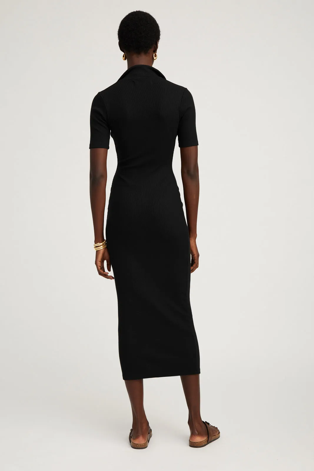 Black Rib Polo Maxi Dress