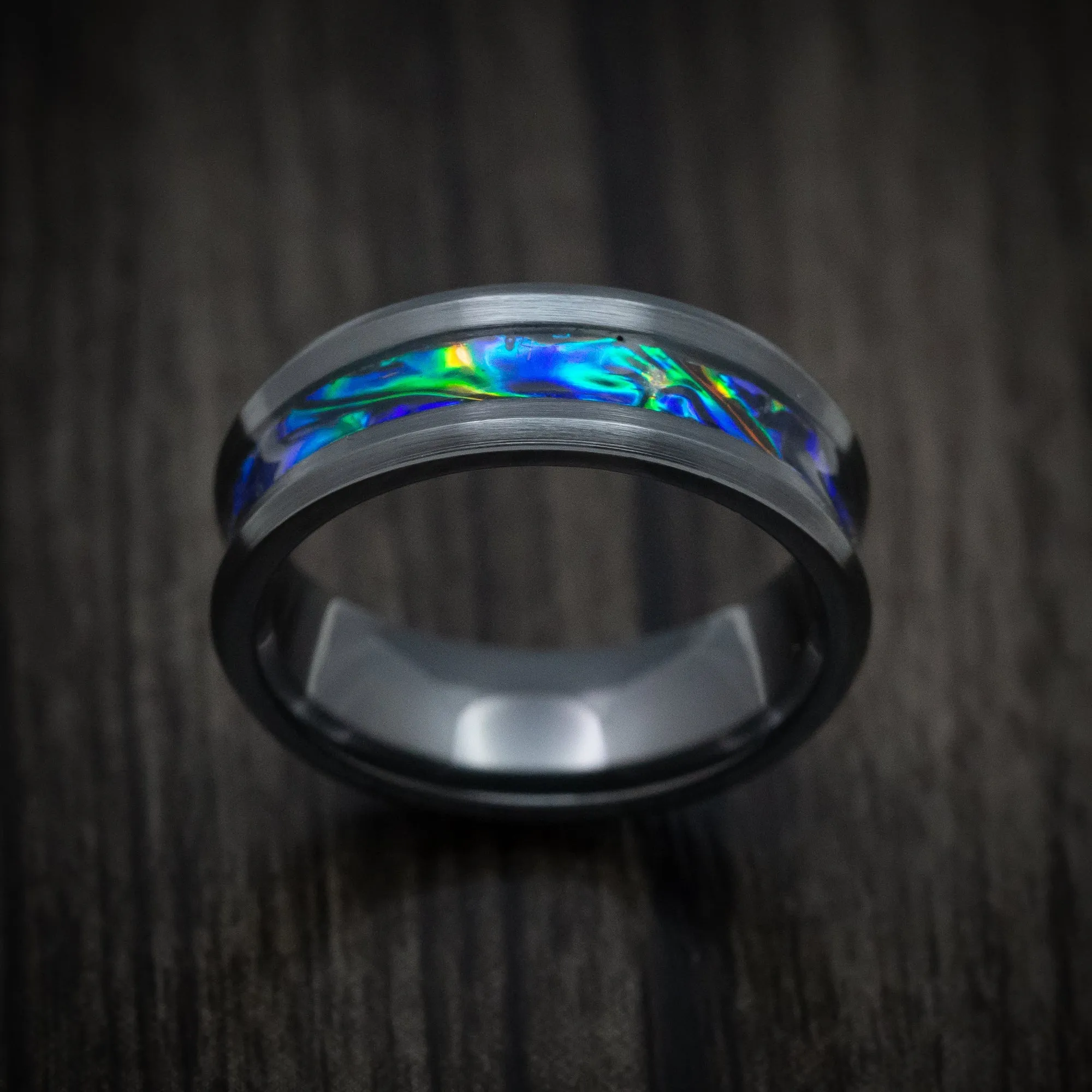 Black Titanium and Dichrolam Inlay Men's Ring Custom Made Band