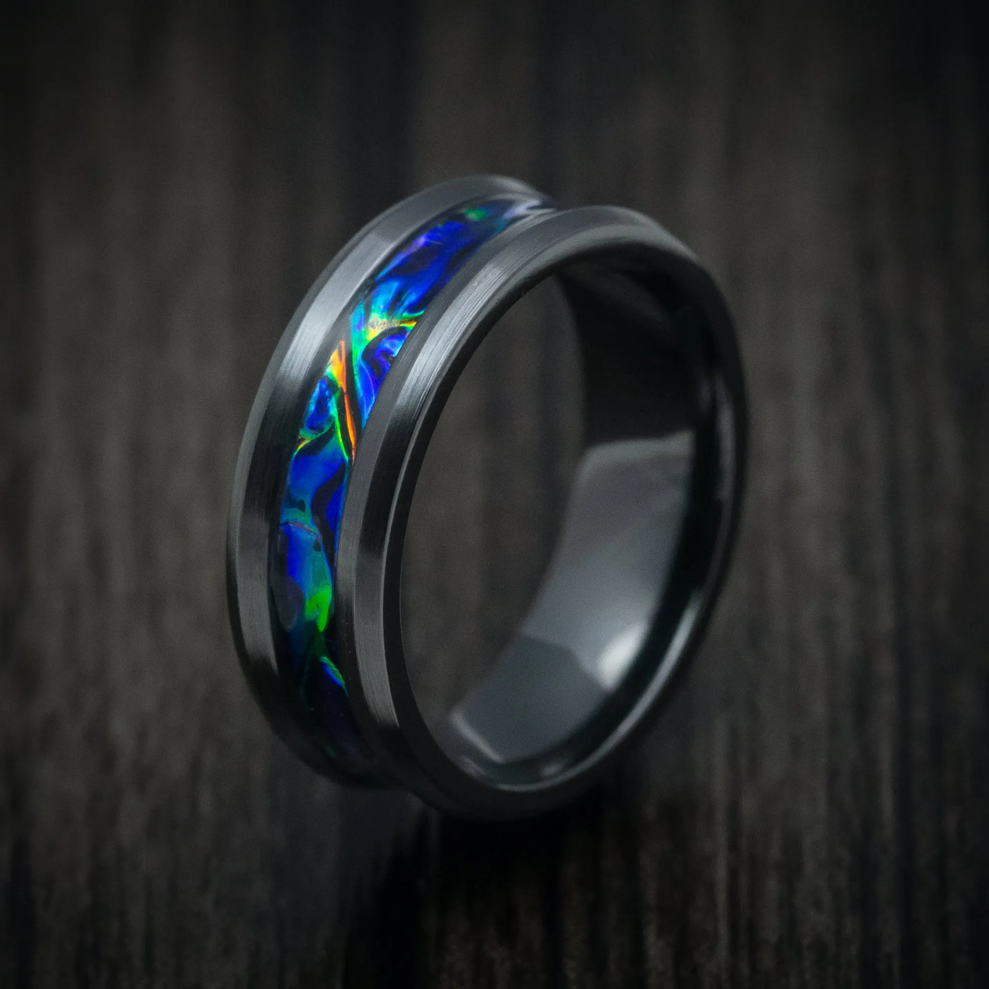 Black Titanium and Dichrolam Inlay Men's Ring Custom Made Band