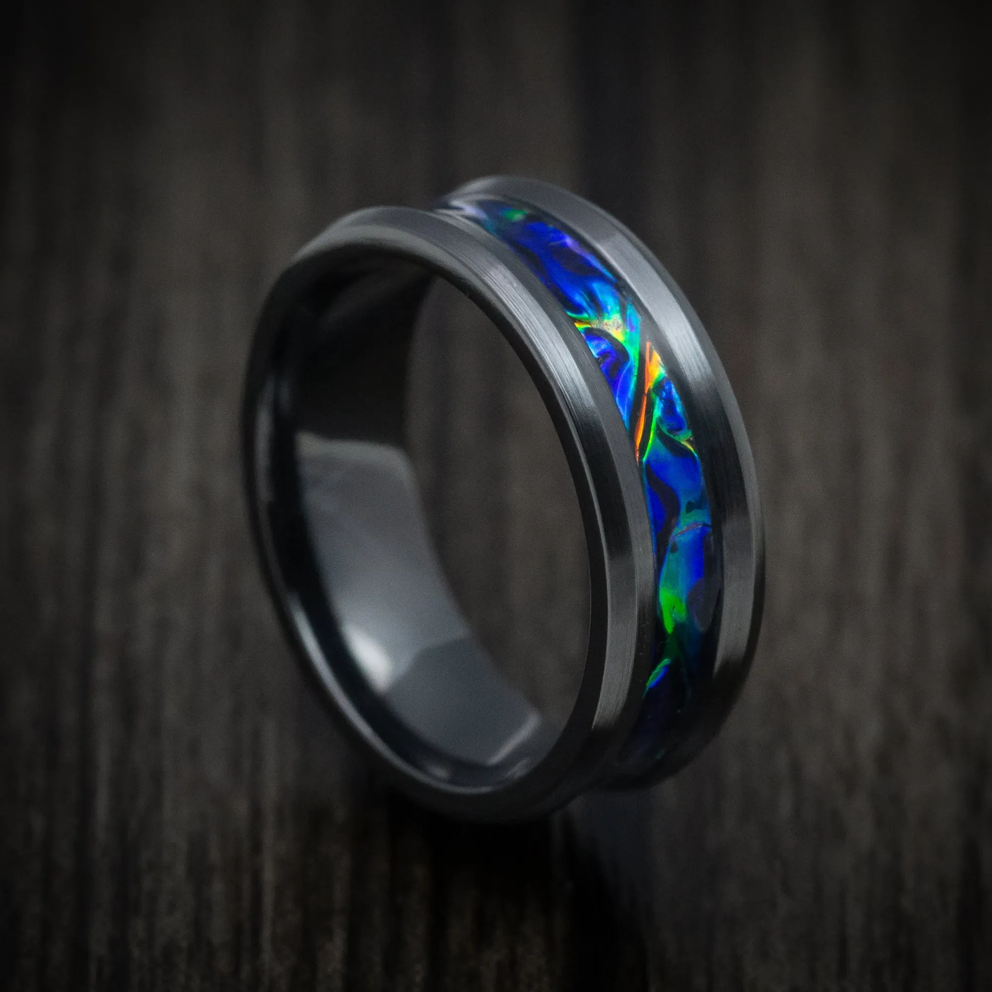 Black Titanium and Dichrolam Inlay Men's Ring Custom Made Band