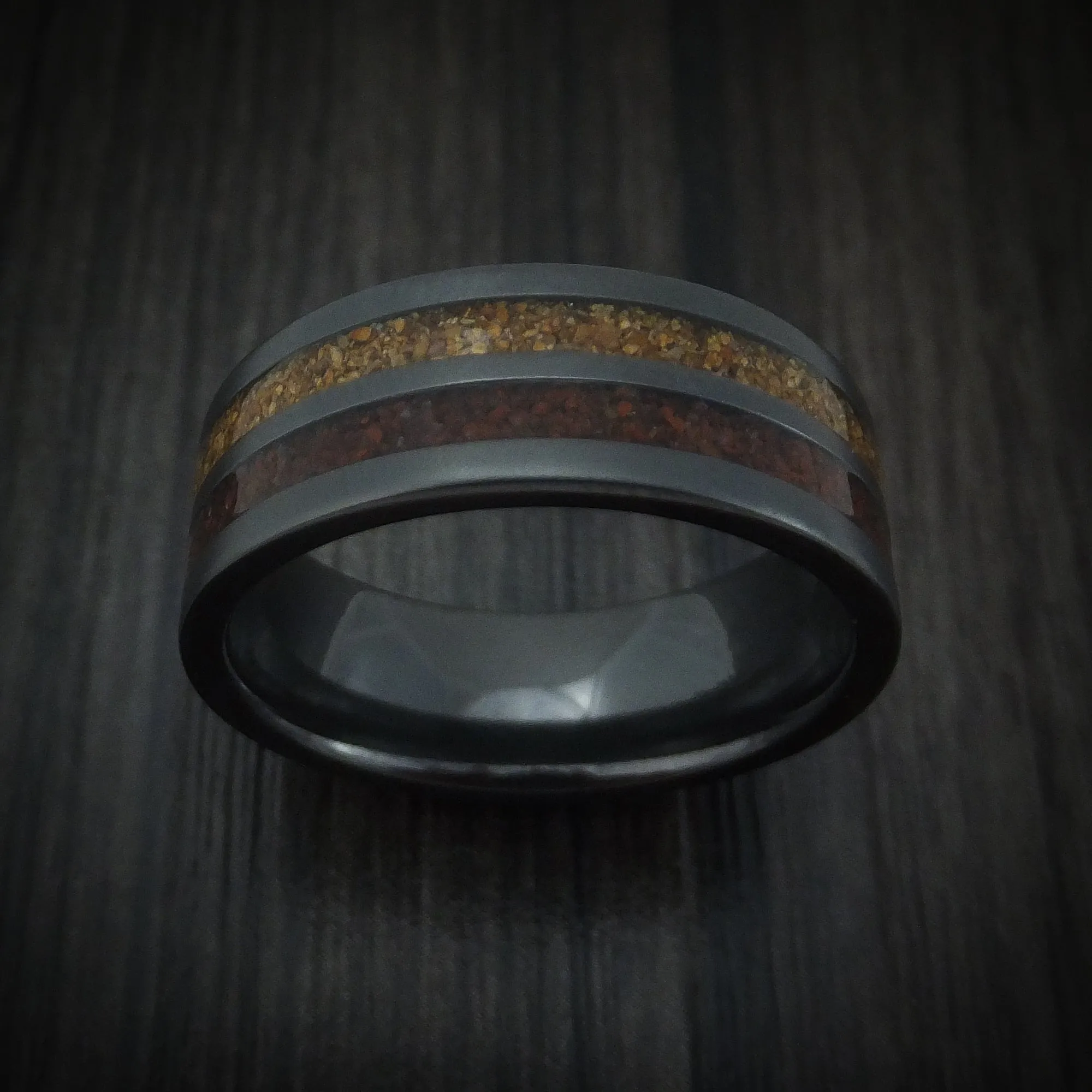 Black Zirconium and Dinosaur Bone Inlays Custom Men's Ring