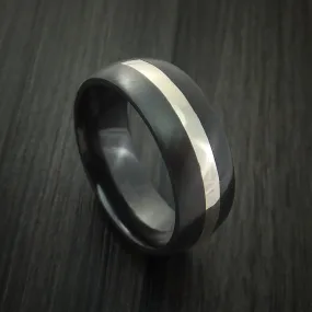 Black Zirconium Band with Palladium Silver Inlay Men's Ring Custom Made