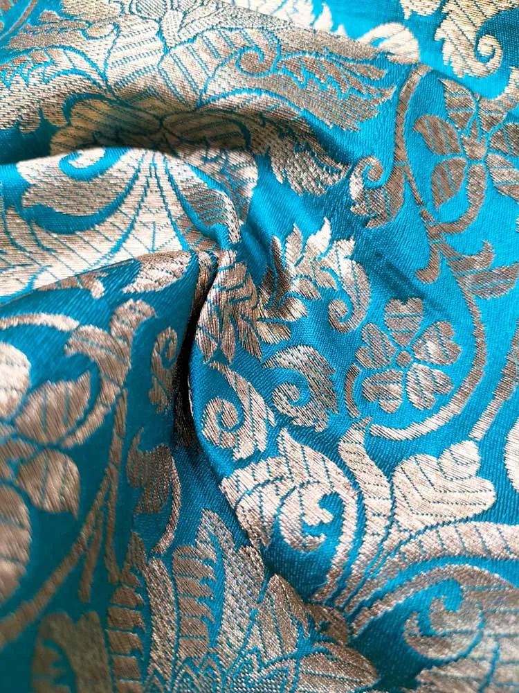 Blue Banarasi Silk Fabric ( 1 Mtr )