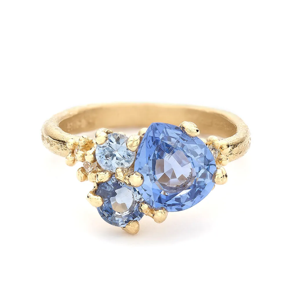 Blue Sapphire and Diamond Asymmetric Cluster Ring