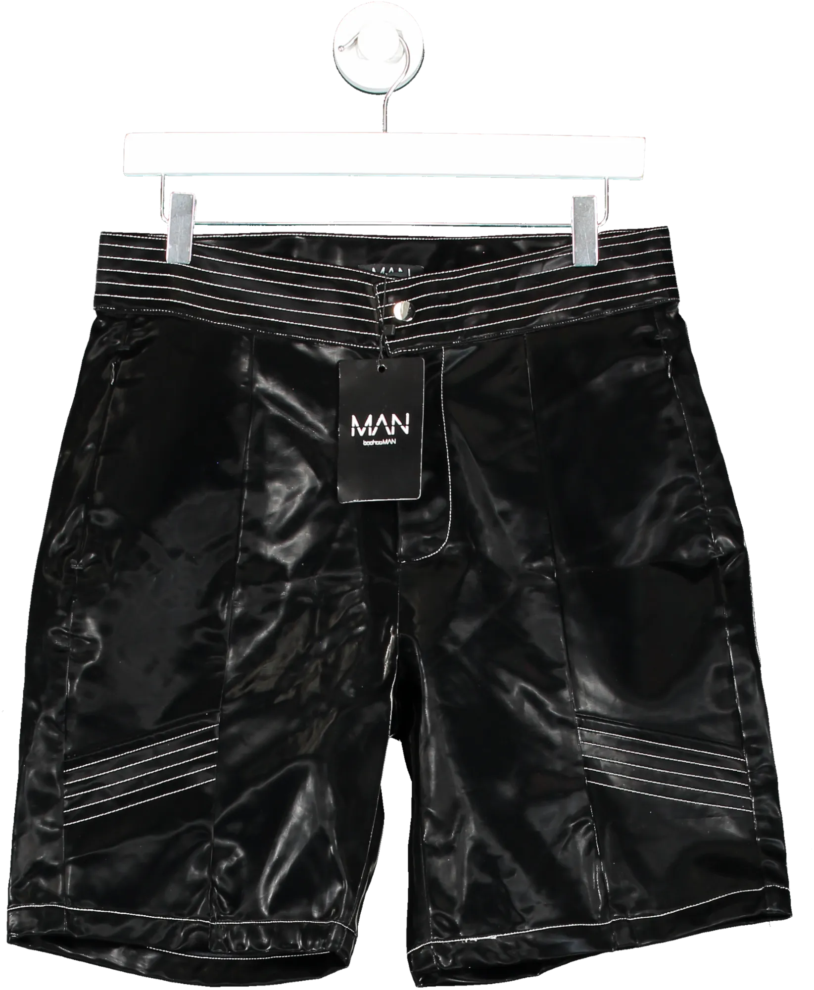 boohooMan Black Contrast Stitch Biker Shorts UK M