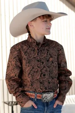 Boy's CINCH MATCH DAD PAISLEY PRINT BUTTON-DOWN WESTERN SHIRT