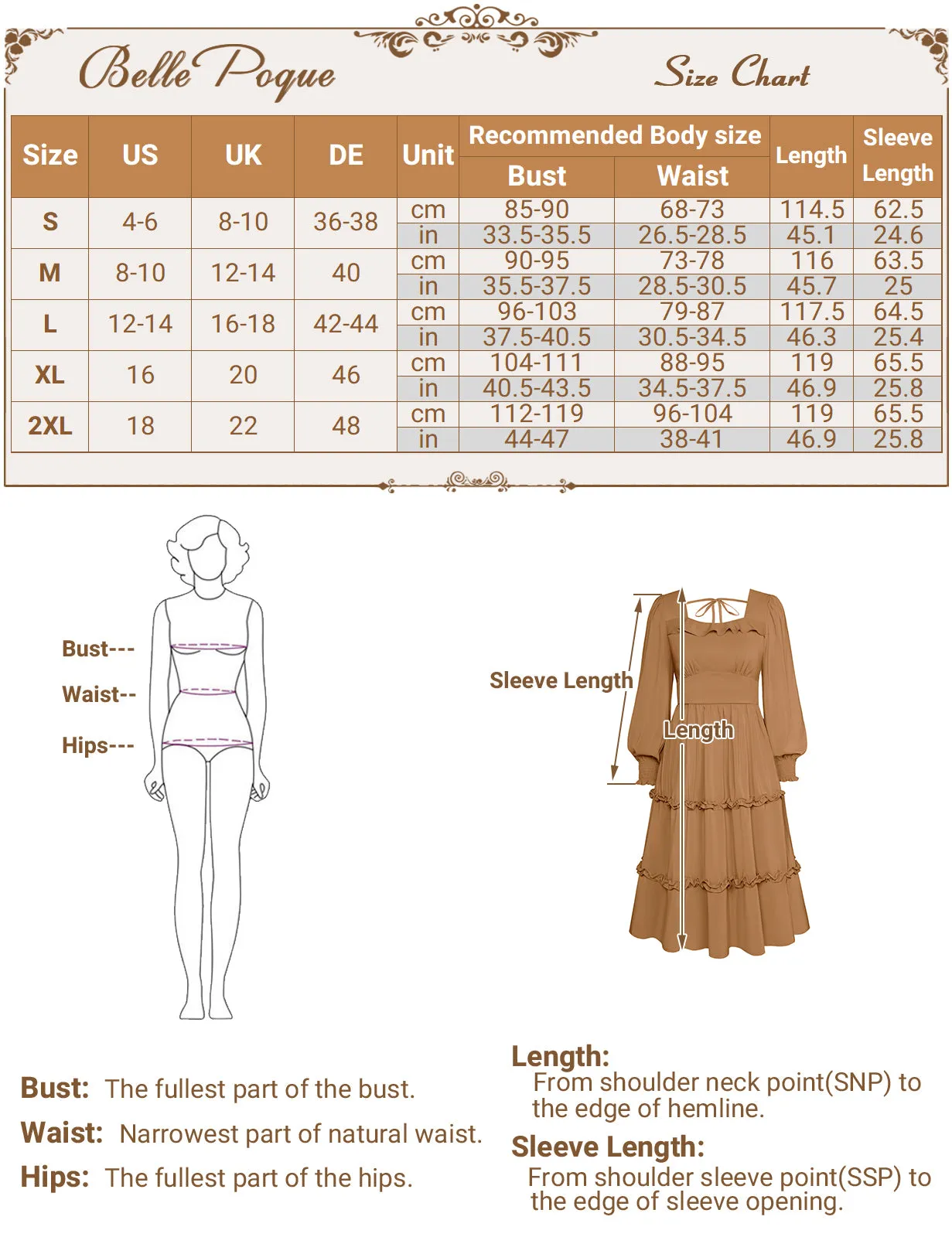 BP Women Vintage Tiered Dress Long Sleeve Square Neck Mid-Calf A-Line Dress