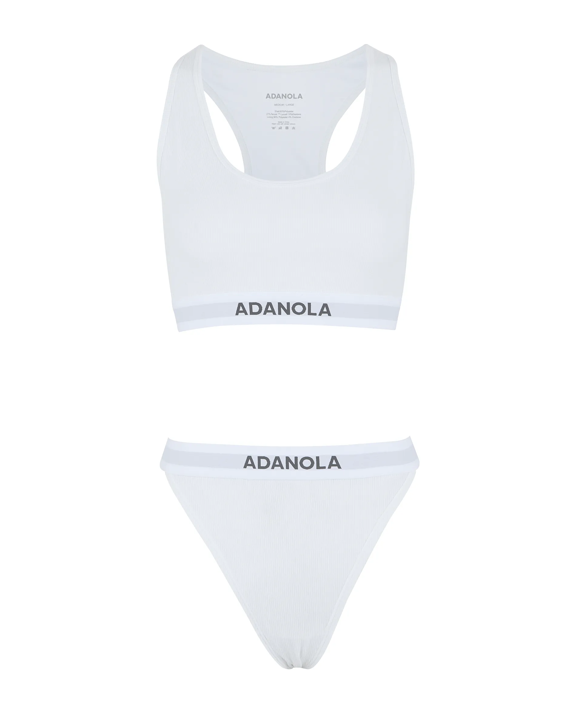 Branded Ribbed Thong - White