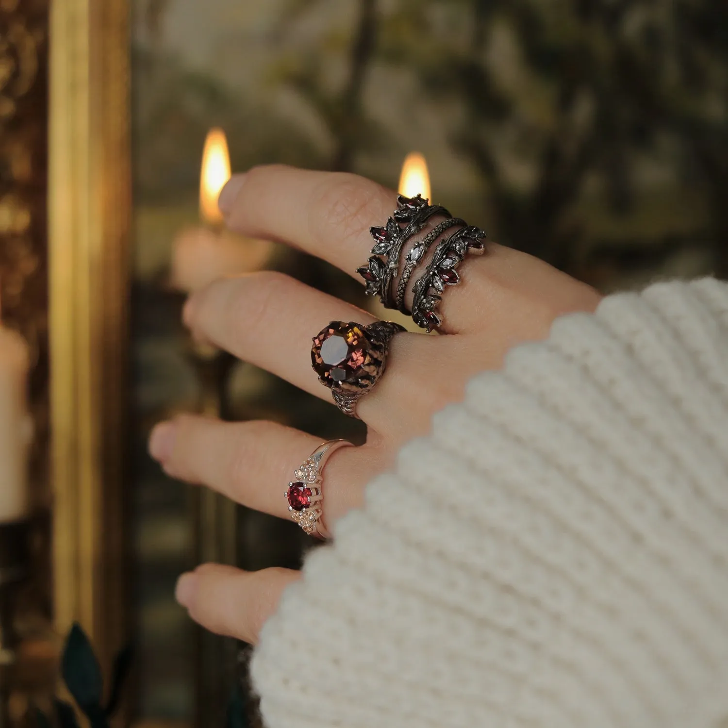 Brigantia Silver and Red Boho Cubic Zirconia Ring