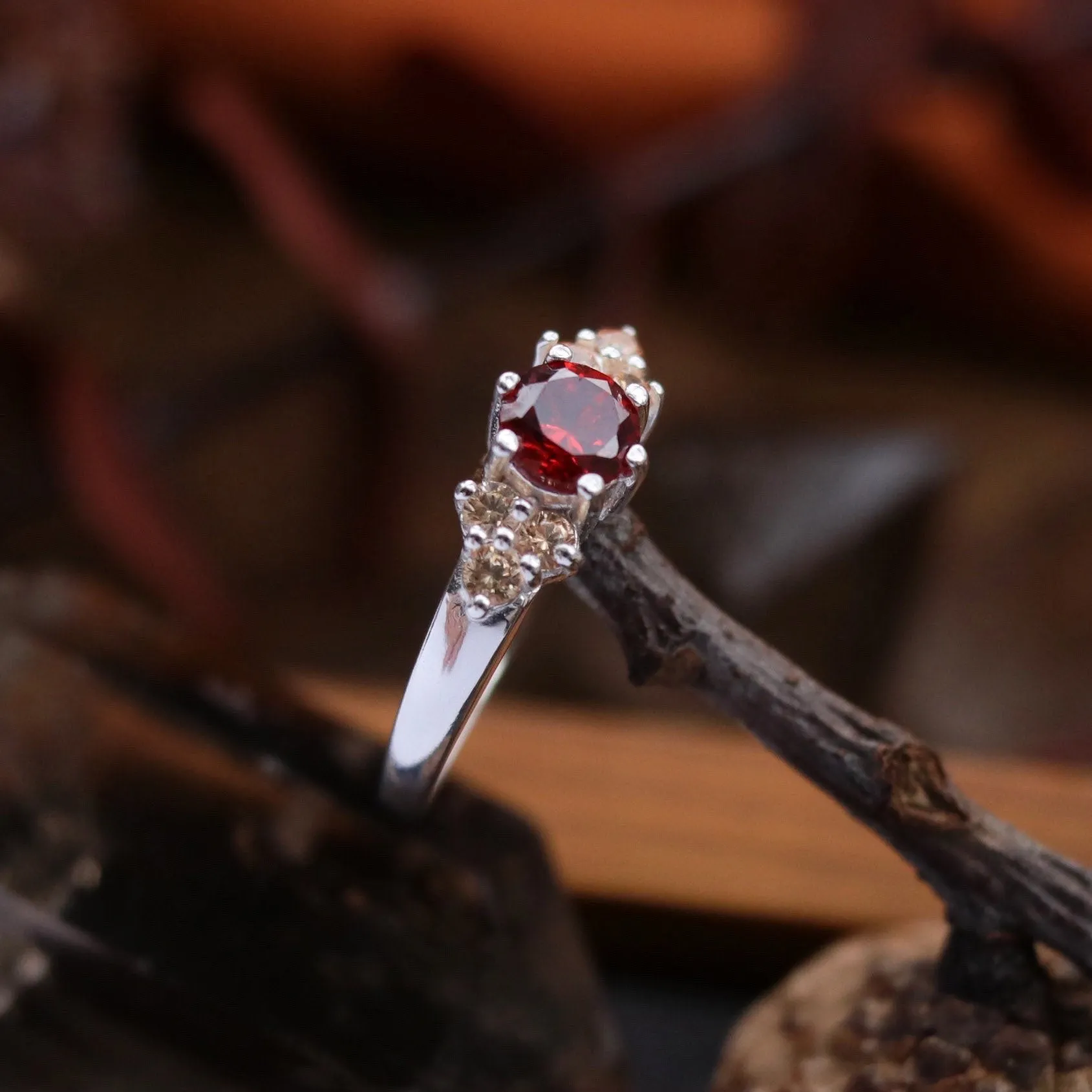 Brigantia Silver and Red Boho Cubic Zirconia Ring