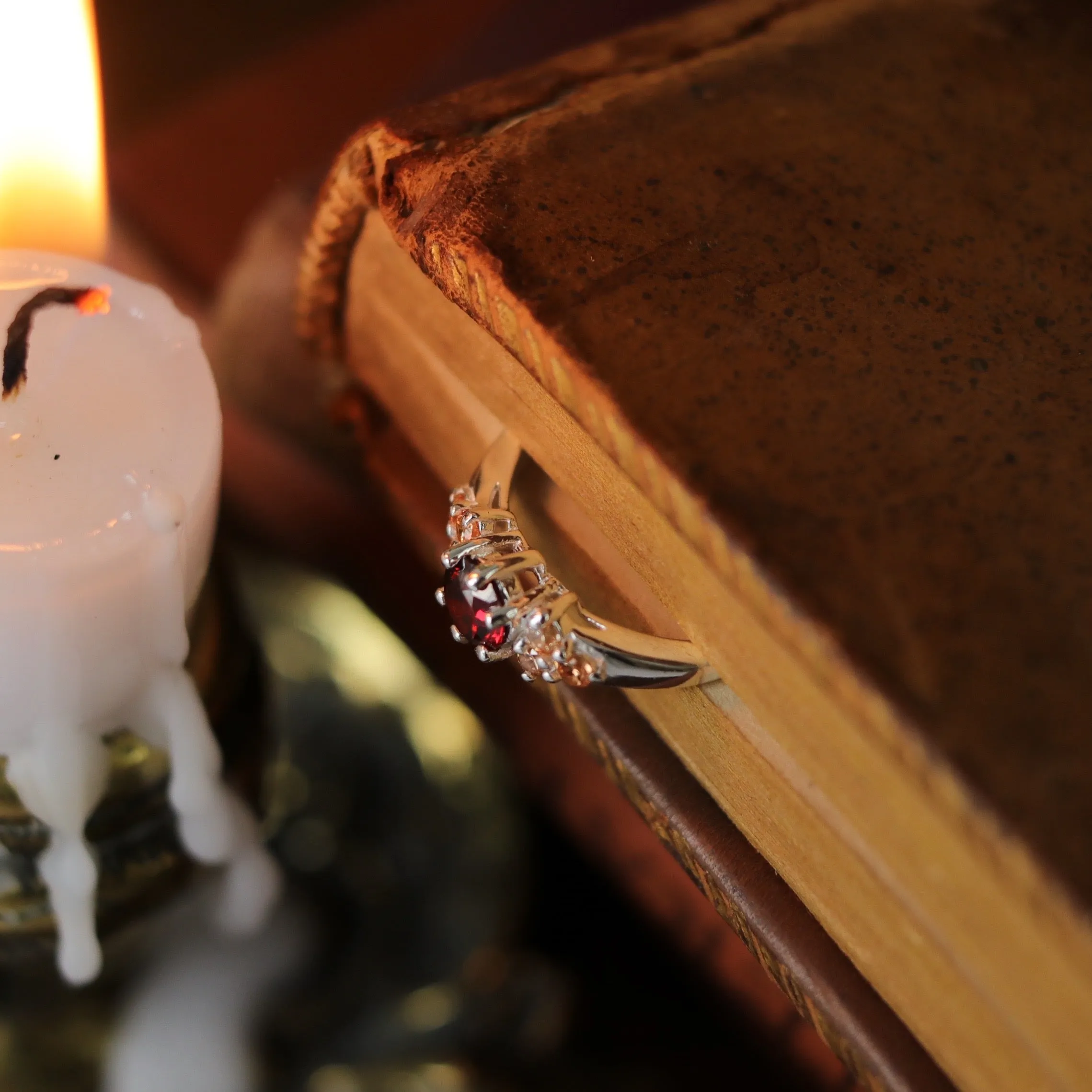 Brigantia Silver and Red Boho Cubic Zirconia Ring