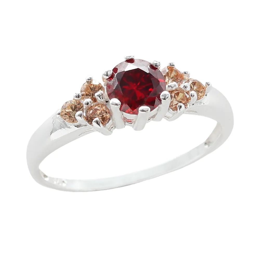 Brigantia Silver and Red Boho Cubic Zirconia Ring