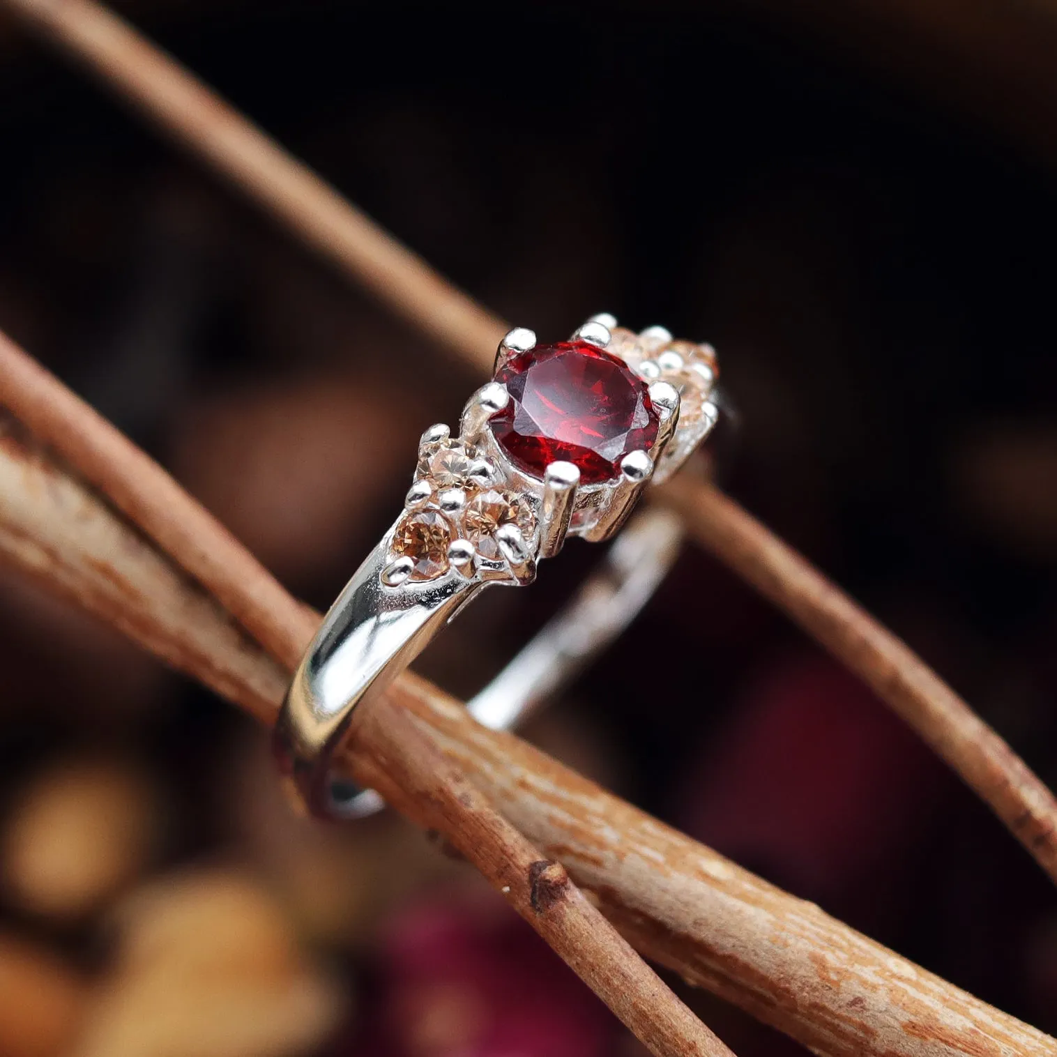 Brigantia Silver and Red Boho Cubic Zirconia Ring