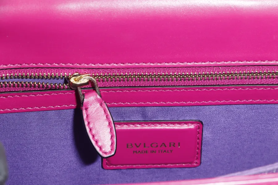 BVLGARI SERPENTI FOREVER LARGE MAGENTA LEATHER GOLD HARDWARE WITH STRAP, DUST COVER, MIRROR AND RAINCOAT