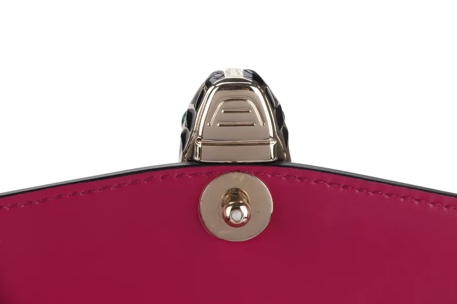 BVLGARI SERPENTI FOREVER LARGE MAGENTA LEATHER GOLD HARDWARE WITH STRAP, DUST COVER, MIRROR AND RAINCOAT