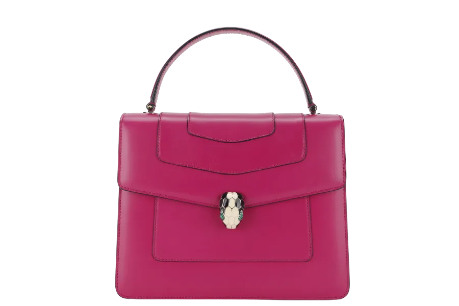 BVLGARI SERPENTI FOREVER LARGE MAGENTA LEATHER GOLD HARDWARE WITH STRAP, DUST COVER, MIRROR AND RAINCOAT