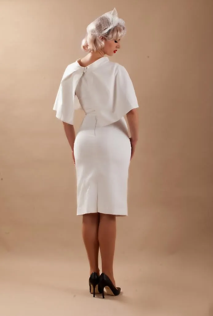 Cape   dress - 50s 60s white pencil dress with matching cape