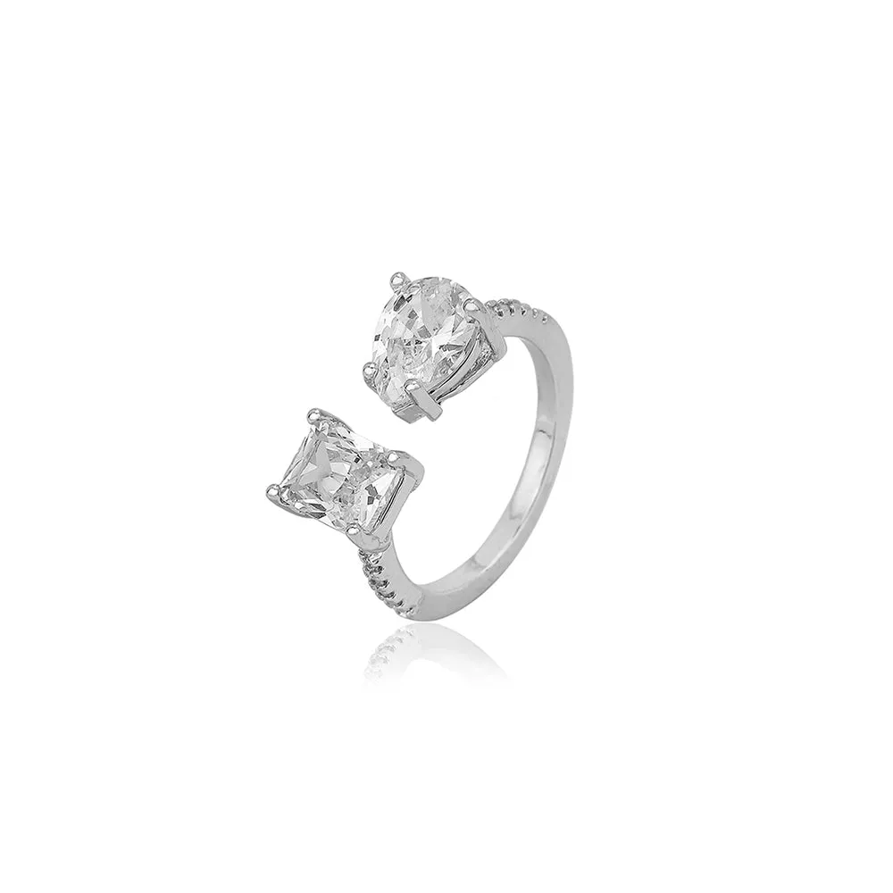 Carlton London Premium Rhodium Plated Silver Toned Cz Stone Studded Adjustable Finger Ring For Women