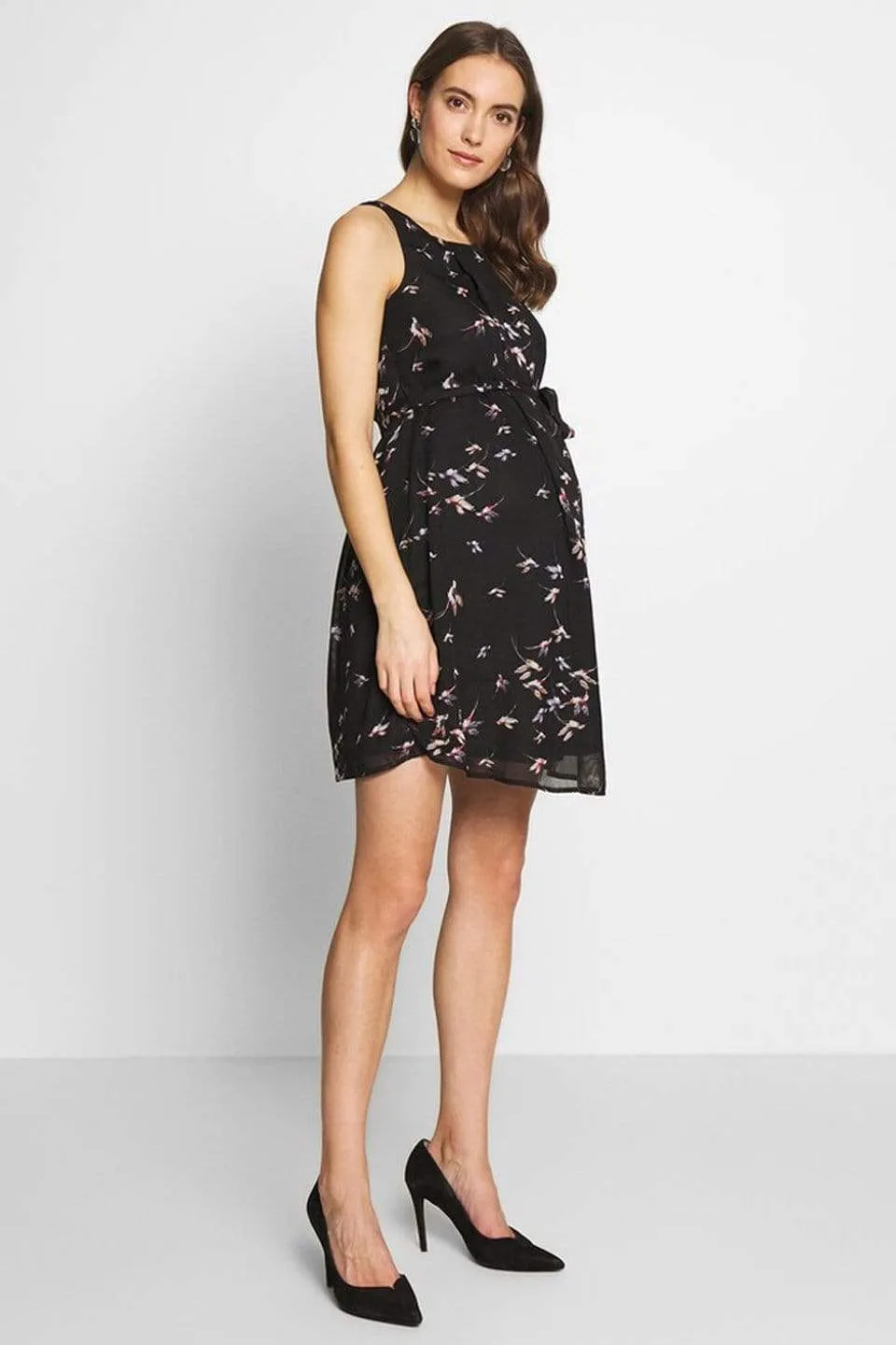 Carmene Printed Sleeveless Nursing Dress Black Print