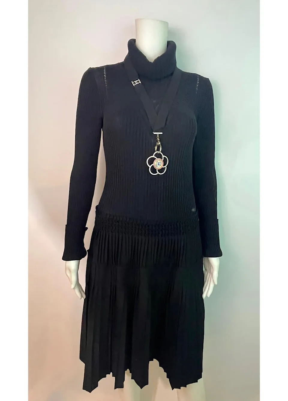 Chanel 08A 2008 Fall Black Turtleneck Sweater Dress FR 40 US 4/6