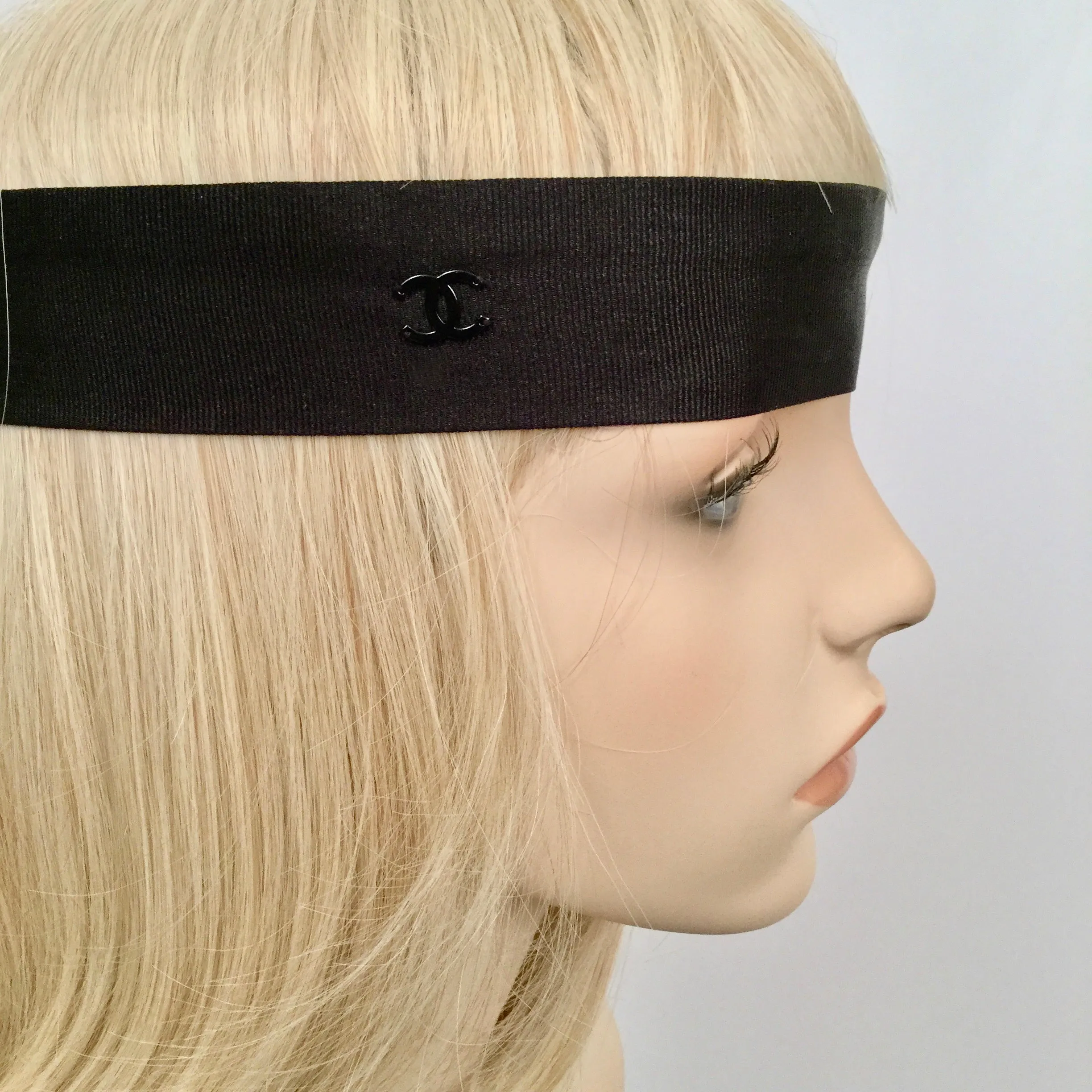 Chanel Black Silk grosgrain ribbon 2015 15A CC logo wide headband hair accessory