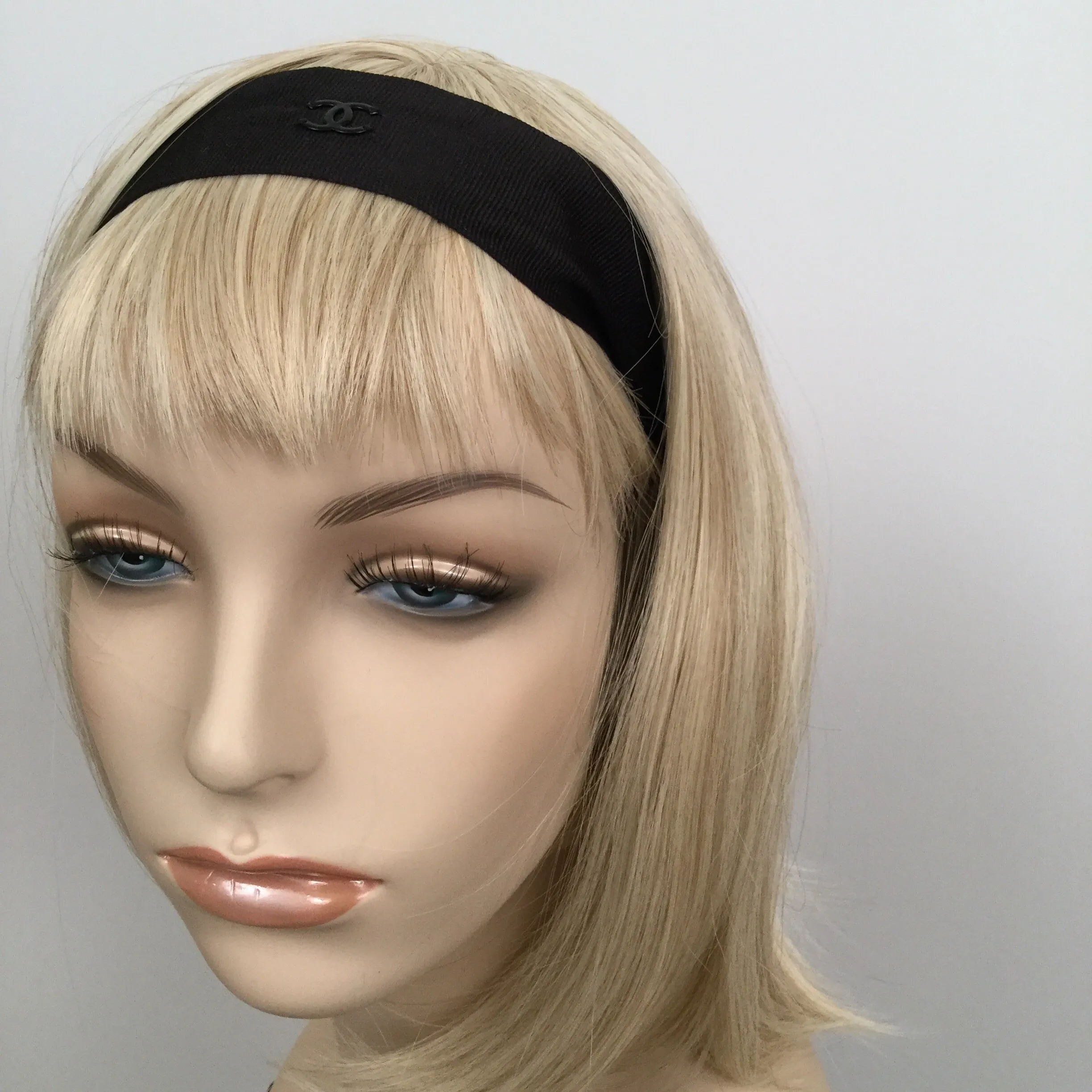 Chanel Black Silk grosgrain ribbon 2015 15A CC logo wide headband hair accessory