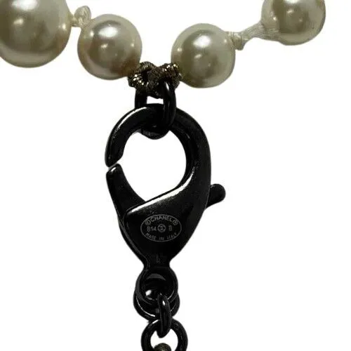 CHANEL - CC Logo Charm Black White Pearl Layered Necklace