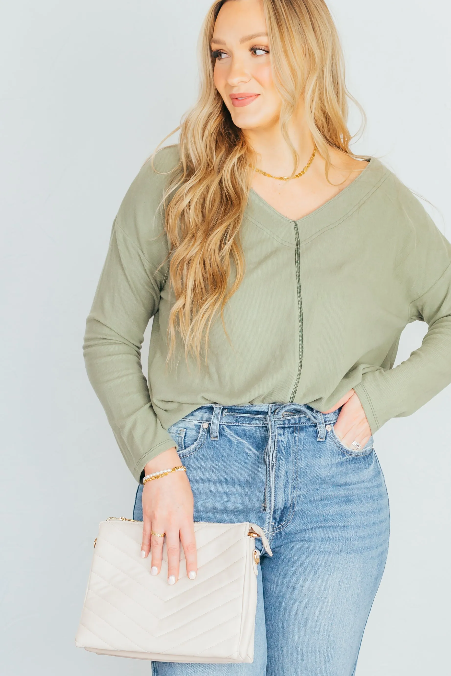 Chelsey Brushed V-Neck Top - 2 Colors