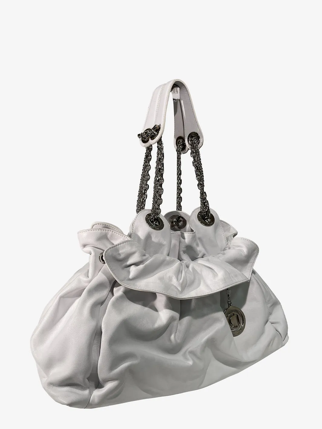 Christian Dior White leather bag with ruffles