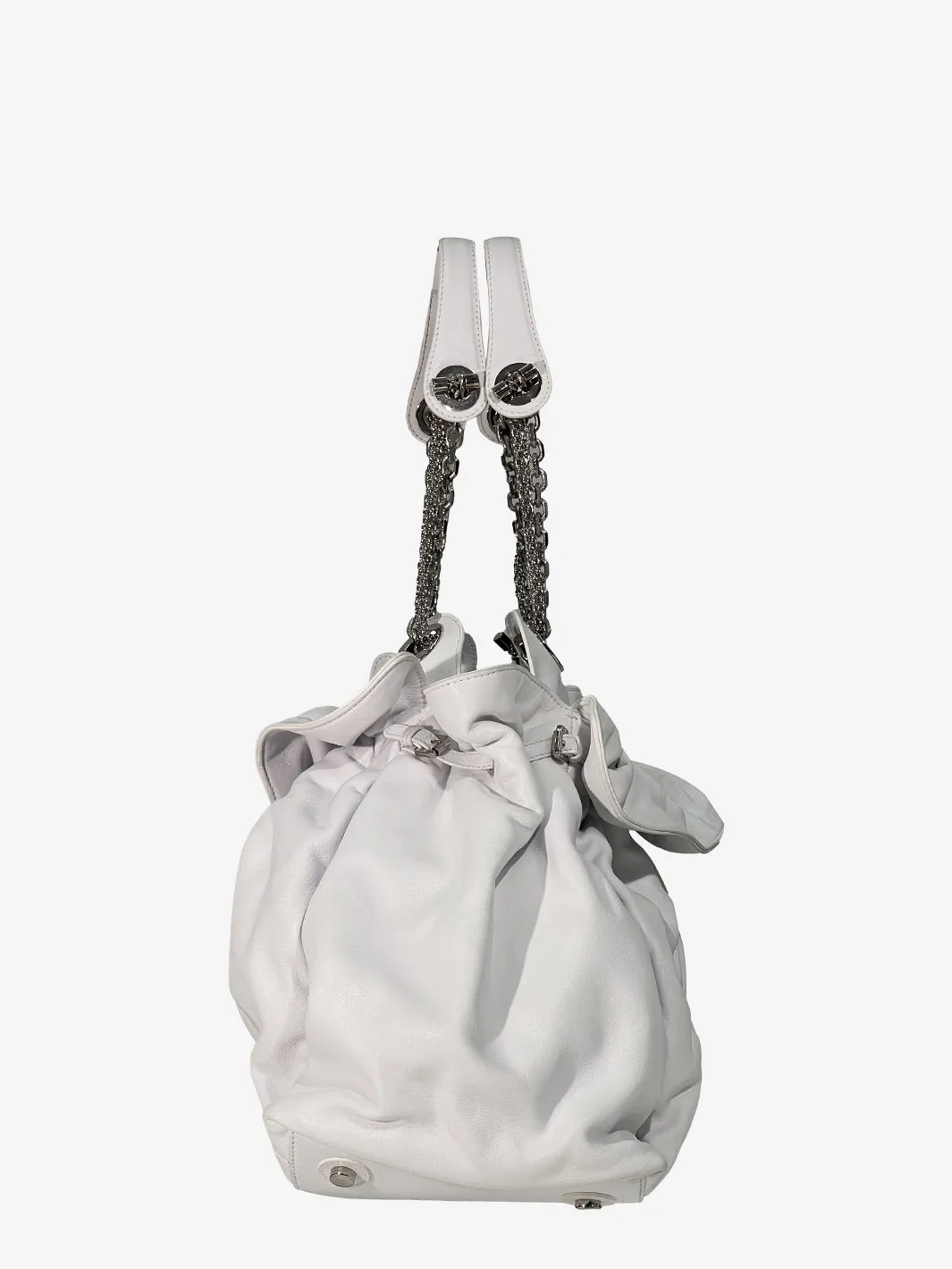 Christian Dior White leather bag with ruffles