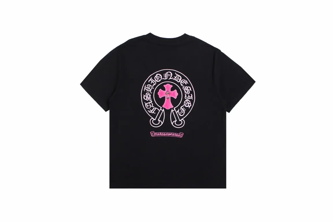 Chrome Hearts Black T-shirt with Pink Graphic Back