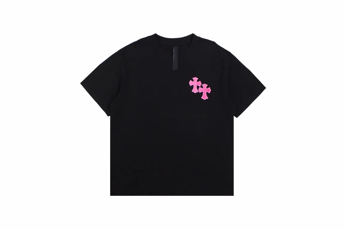 Chrome Hearts Black T-shirt with Pink Graphic Back