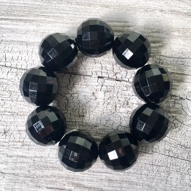 CHUNKY BLACK BEAD DISCO BALL BRACELET ON STRETCH ELASTICATED BAND