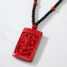 Cinnabar Dragon Carving Necklace