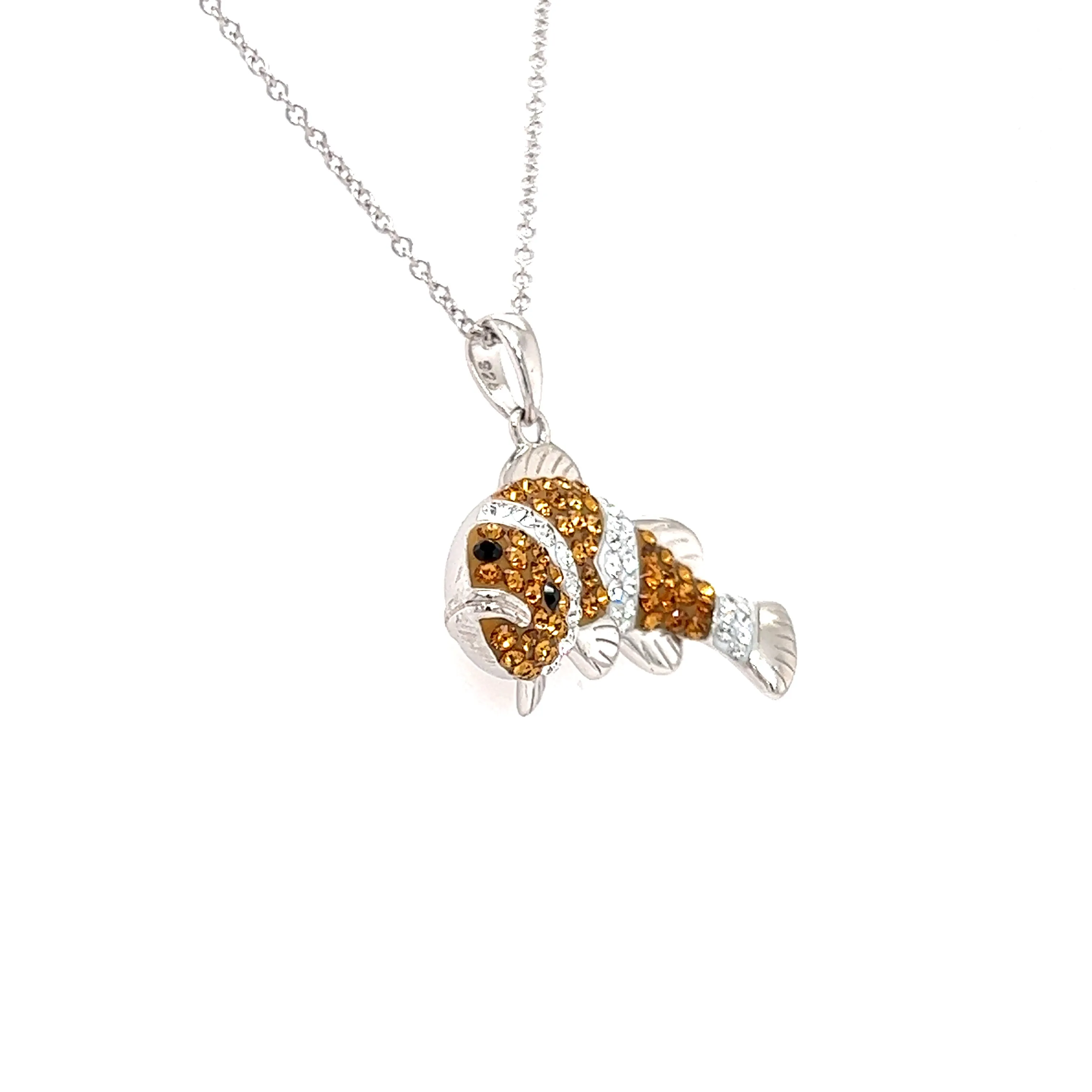 Clownfish Necklace with Orange and White Crystals in Sterling Silver