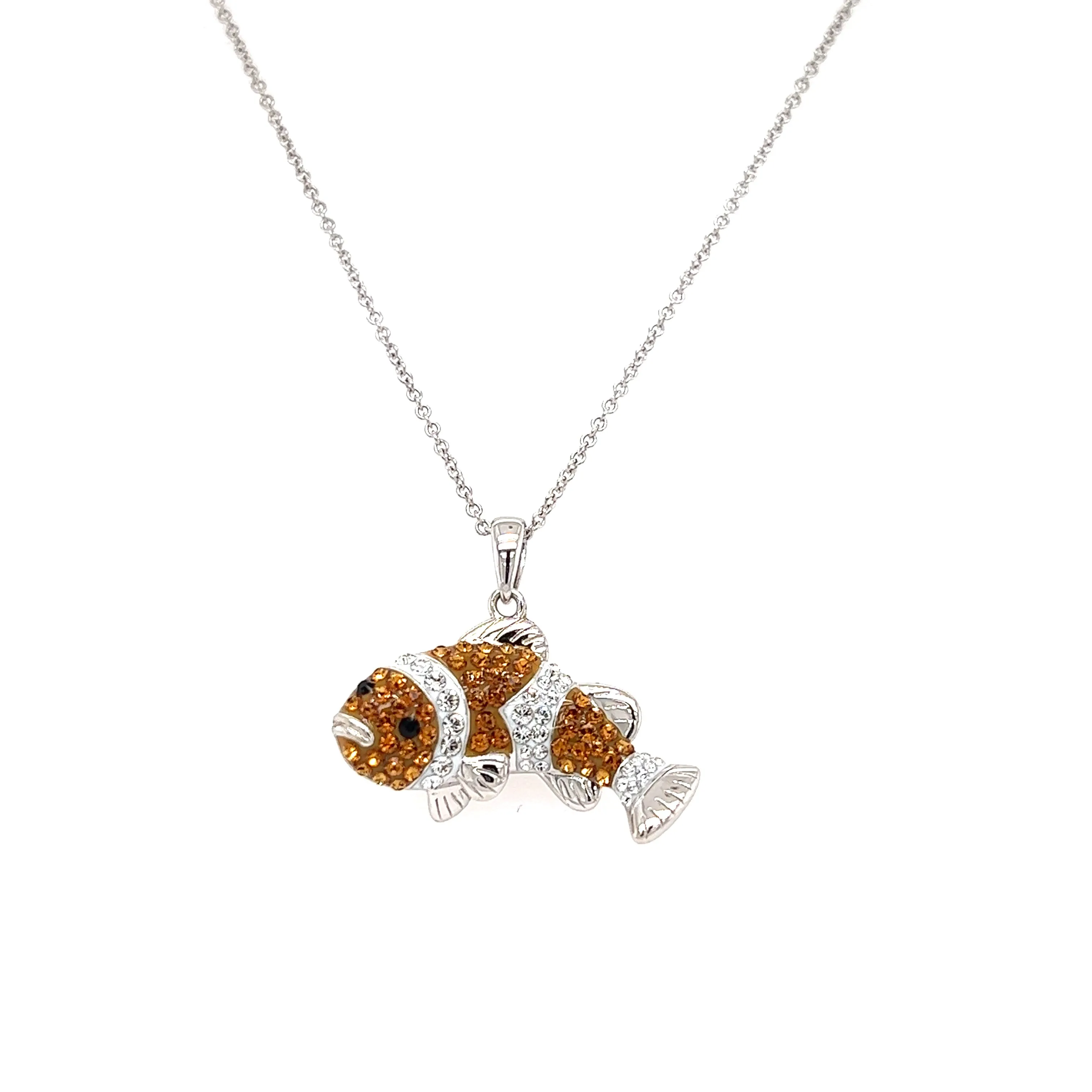 Clownfish Necklace with Orange and White Crystals in Sterling Silver