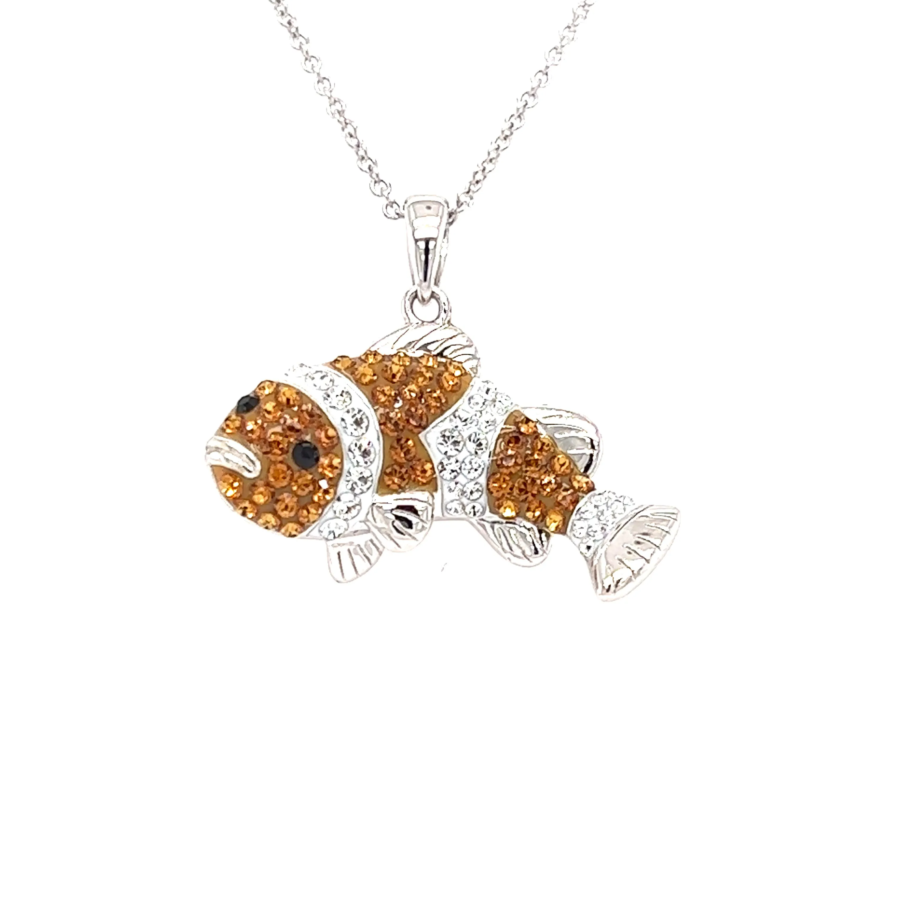 Clownfish Necklace with Orange and White Crystals in Sterling Silver