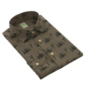 Cotton Taupe Shirt with Sailing Print