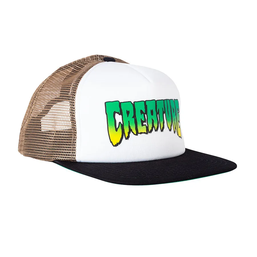 Creature Logo Mesh Trucker High Profile Hat White/Tan/Black