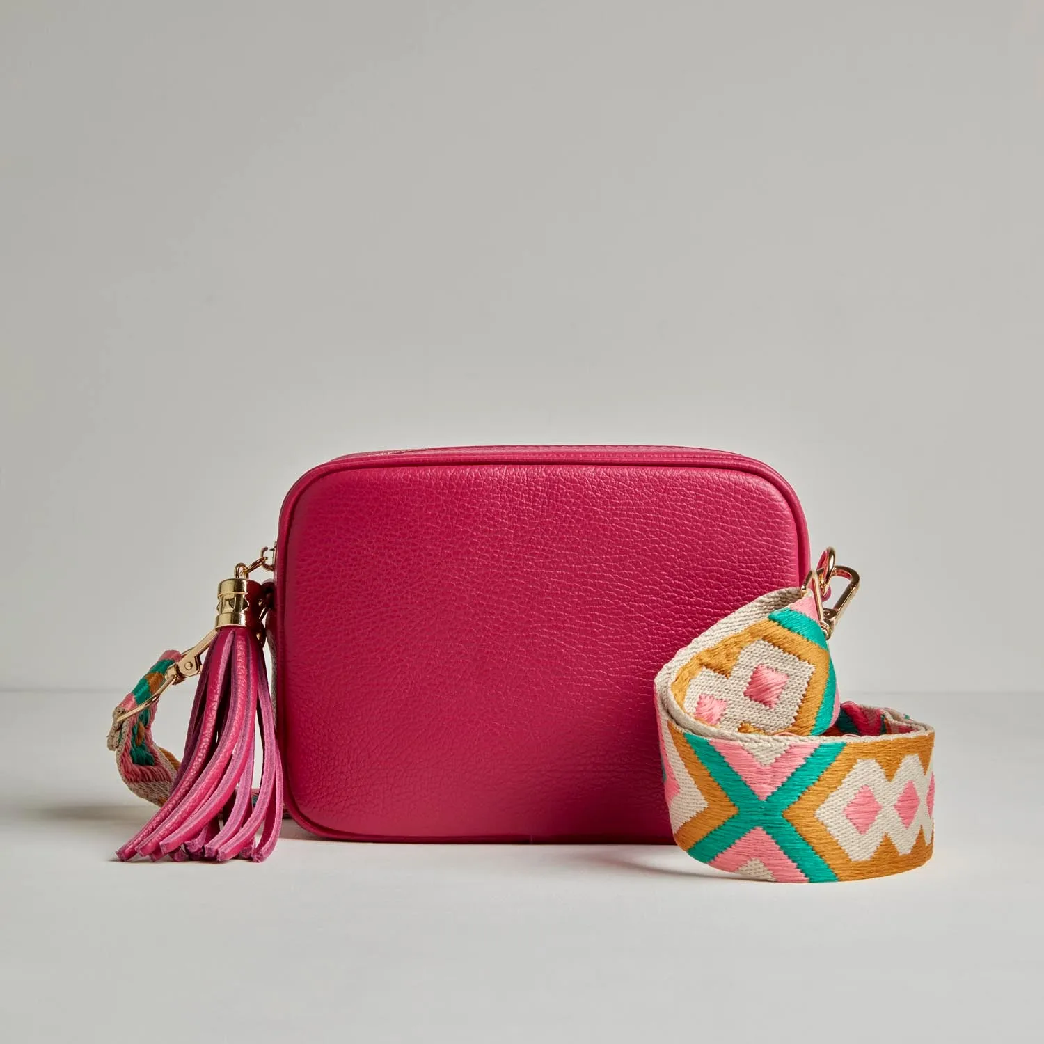 Crossbody Strap -  Mustard and Pink Bohemian Print (Gold Hardware)