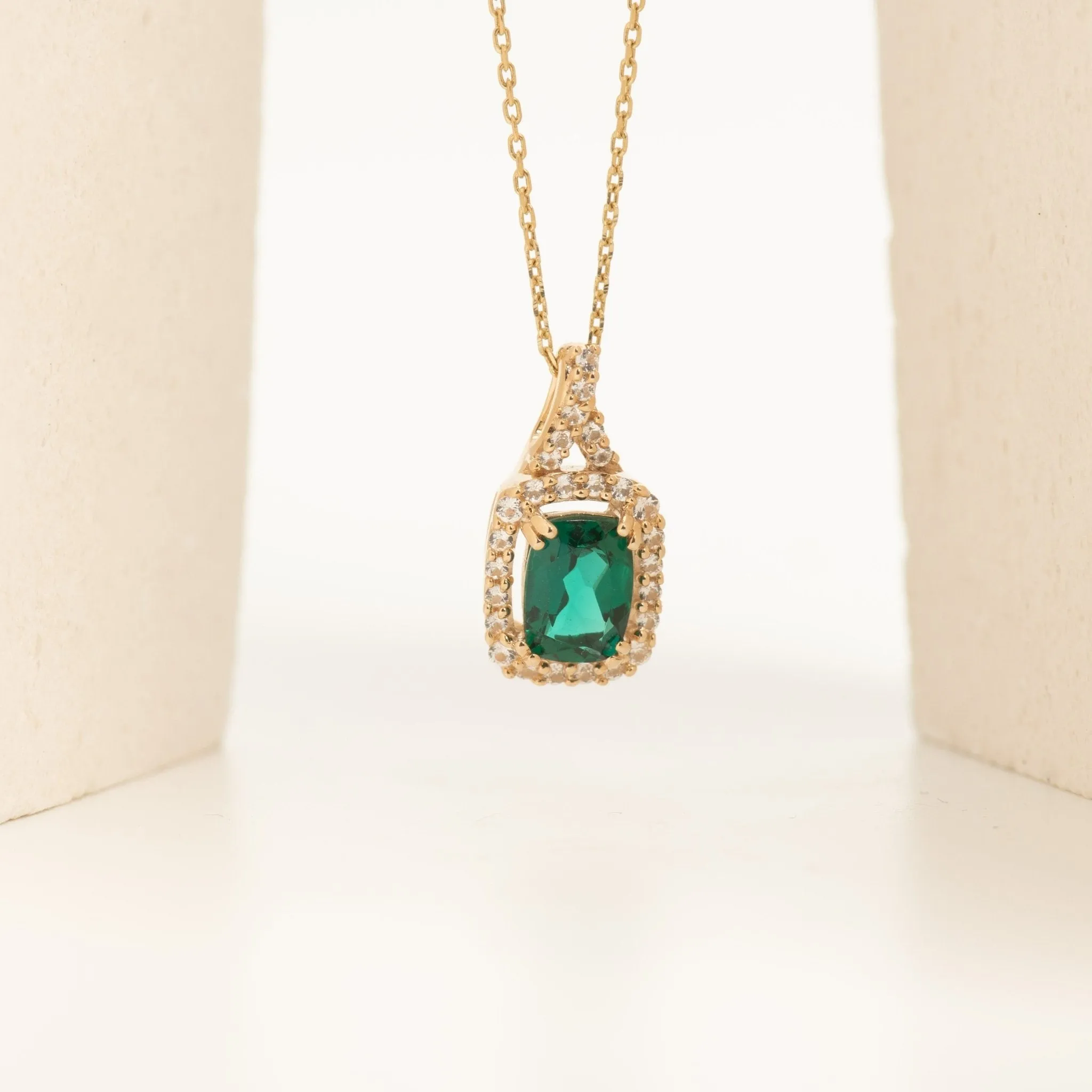 Cushion Cut Emerald Pendant with White Sapphire Halo and Bail