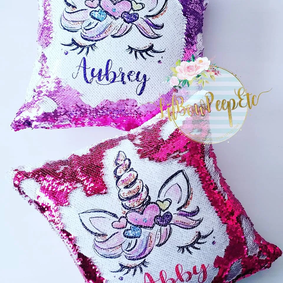 Custom Unicorn Face Flip Sequin Pillow Cover