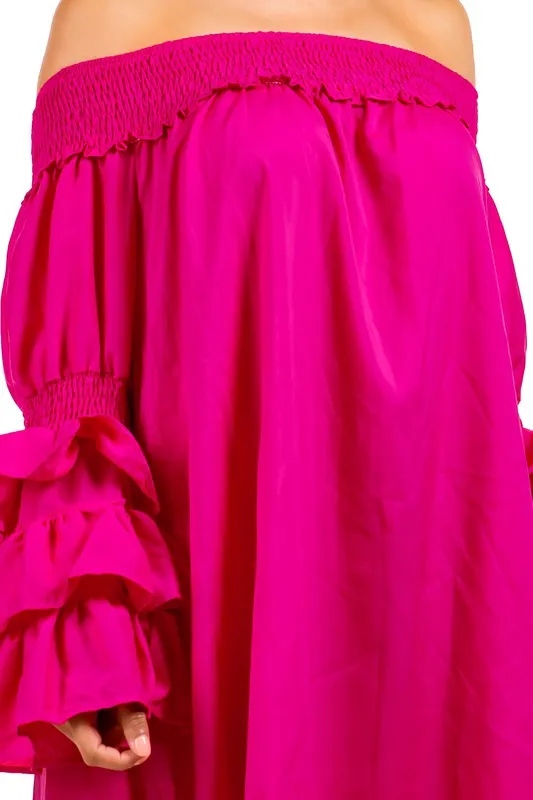 Don't Ruffle Me- Hot Pink Ruffled Sleeve Dress